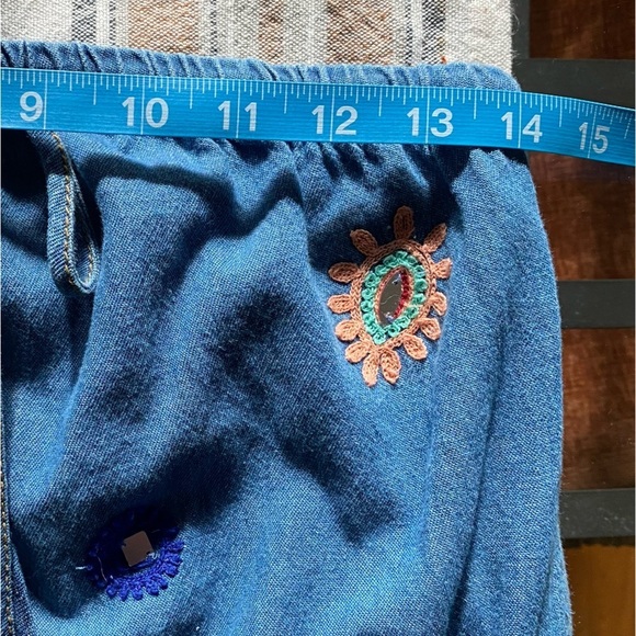 Zara Denim Embroidered Geo Shapes Midi Halter Dress XS - Picture 14 of 16